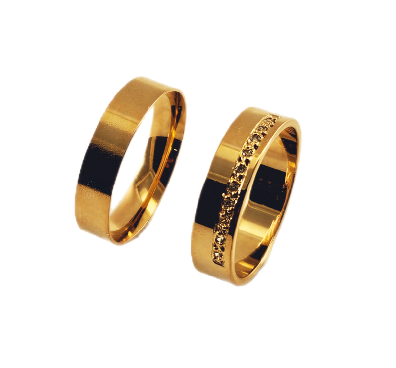 Aliança em Ouro 18k Clássica Reta 5,00mm com 10 Brilhantes