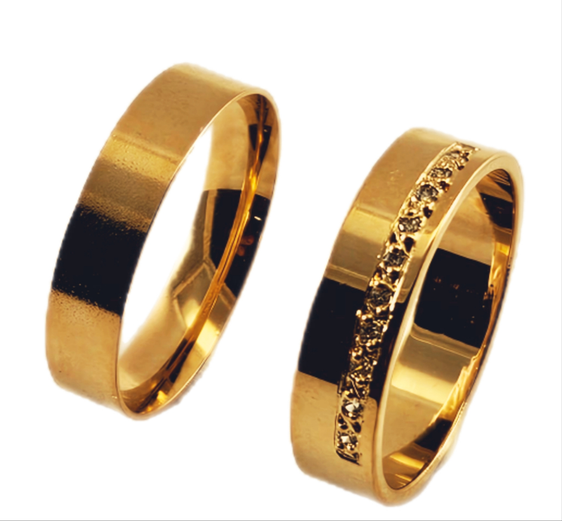 Aliança em Ouro 18k Clássica Reta 5,00mm com 10 Brilhantes